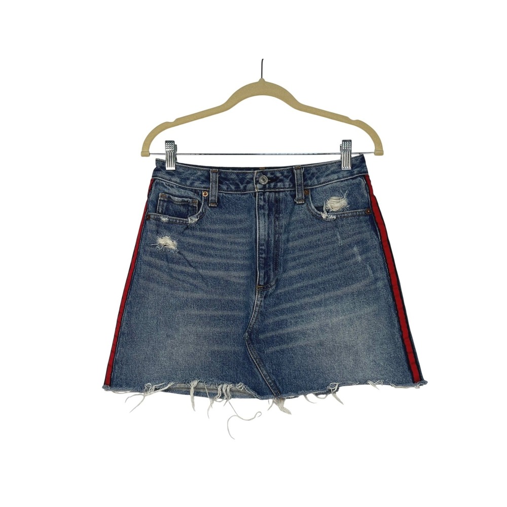 Abercrombie & Fitch A&F Zoe Denim Mini Skirt‎ Womens 28 Distressed Side Stripes